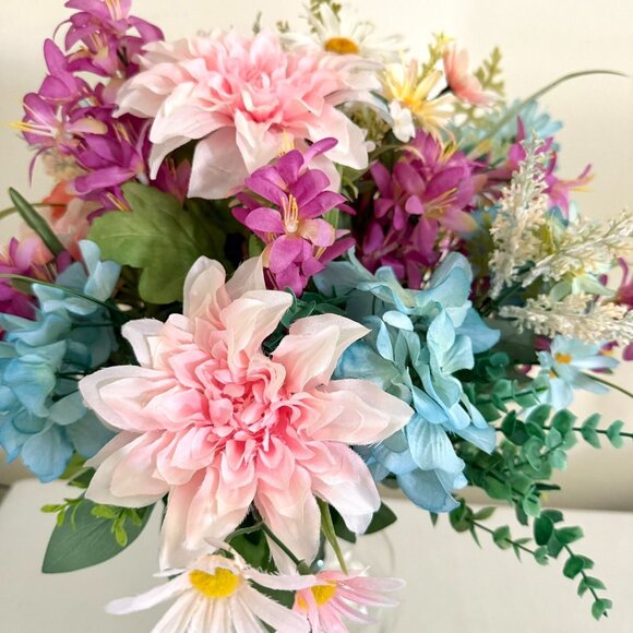 Large Silk Flower Arrangement from Upcycled Mixed Florals Hand Painted Details - Picture 16 of 17